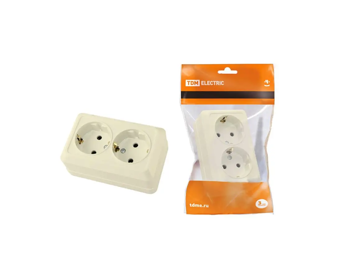 Розетка из 2-х частей для наружного применения 16А (заземленная) (кремовая) TDM