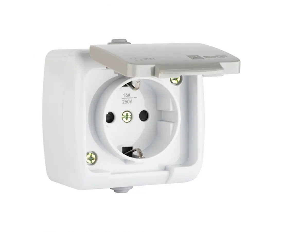 Розетка 1б 16а с крышкой IP54 серая