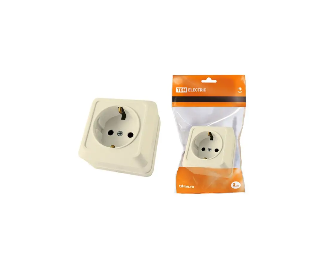 Розетка наружного применения 16А (заземленная) (кремовая). SQ1801-02 ТДМ