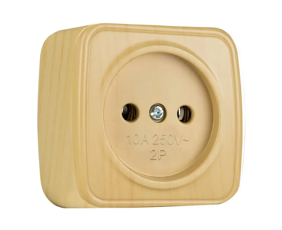 Розетка внешняя 1б/10А цвет светлое дерево/Мински EKF