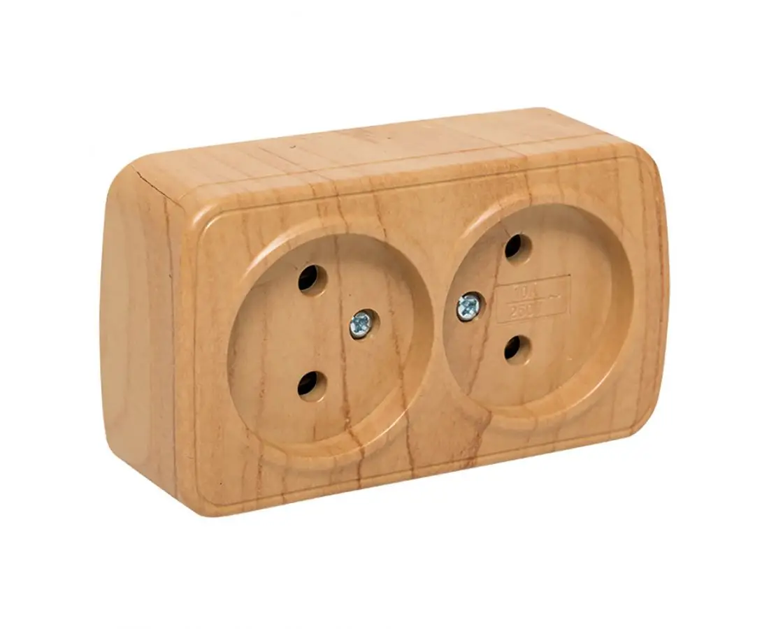 Розетка внешняя 2б/10А цвет светлое дерево/ минский EKF — фото 1