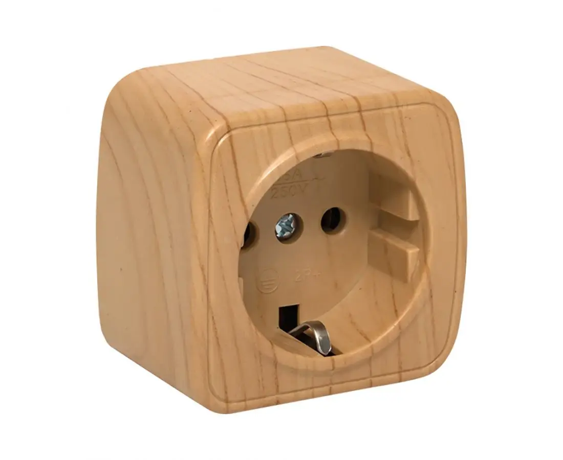 Розетка внешняя 1б/16А цвет светлое дерево/Мински EKF — фото 1