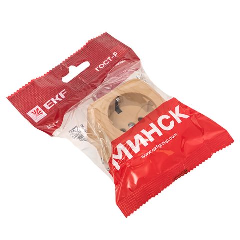 Розетка внешняя 1б/16А цвет светлое дерево/Мински EKF — фото 2