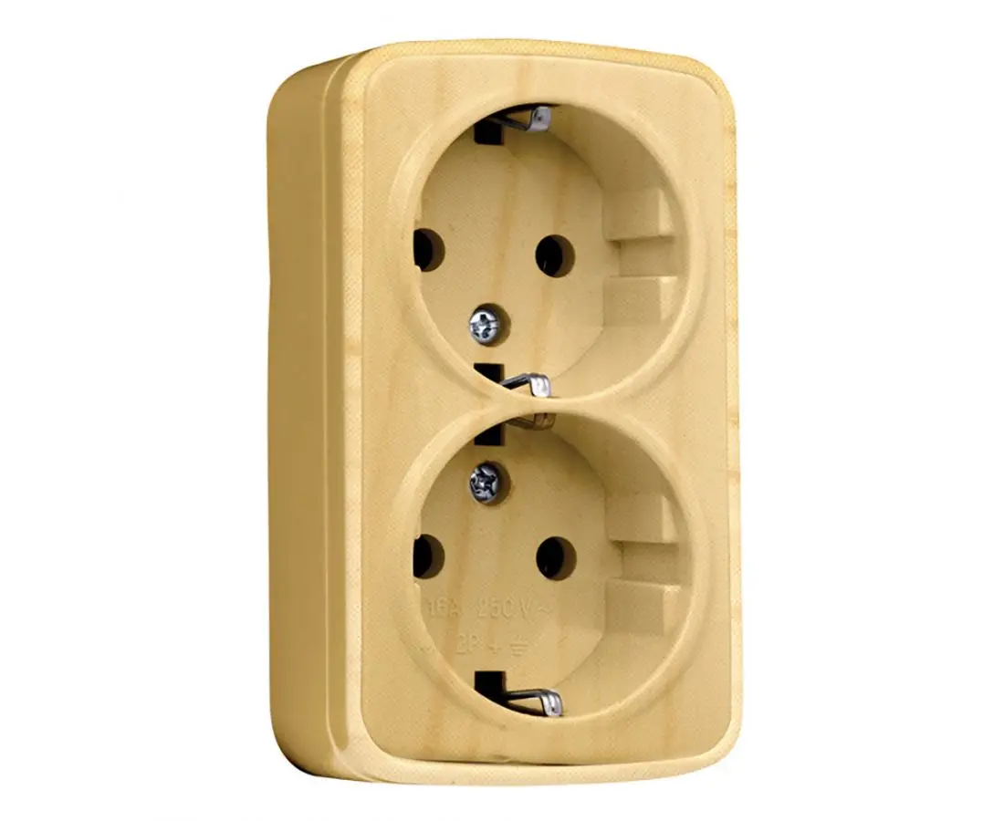 Розетка внешняя 2б/16А цвет светлое дерево/Мински EKF