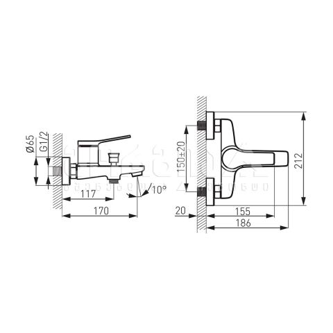 Смеситель для ванной черный Stratos BSC1BL — фото 2