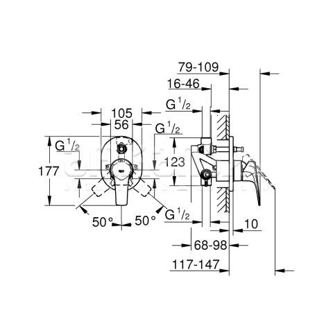 Настенный смеситель со встраиваемой частью Bauflow 29045000 — фото 2