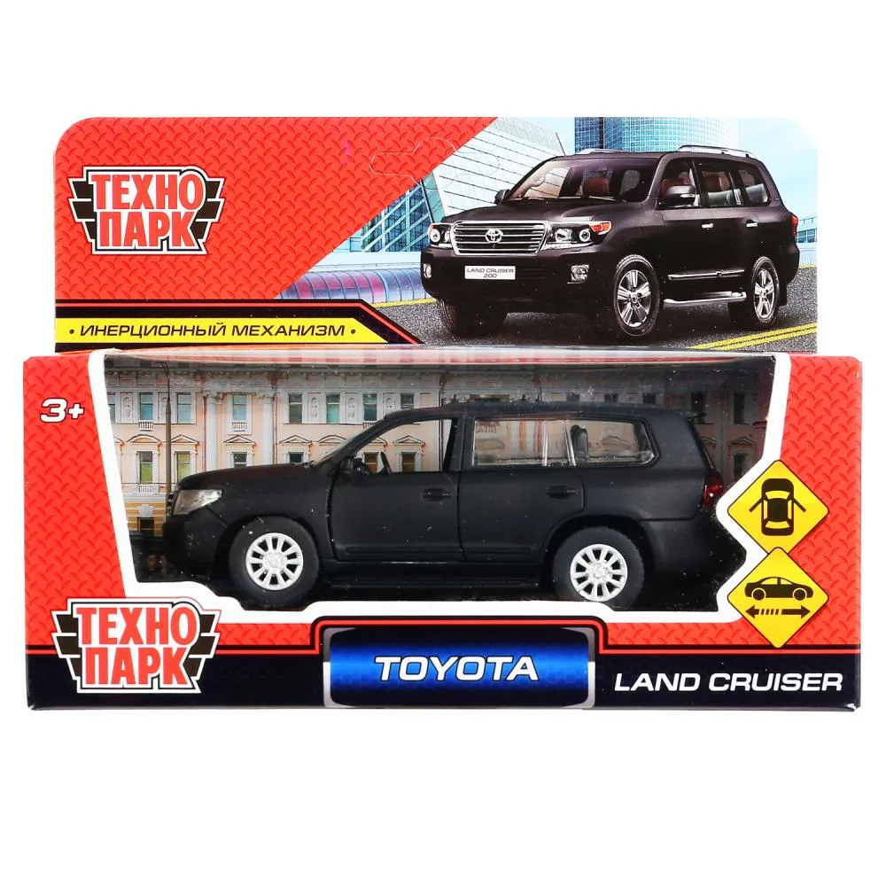 Машинка металлическая Toyota Land Cruiser матовая, 12,5 см, двери, инерционная, чёрная