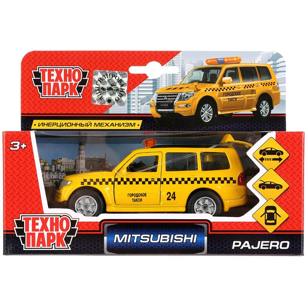 Машинка металлическая Mitsubishi Pajero «Такси» 12 см, двери, багажник, инерционная
