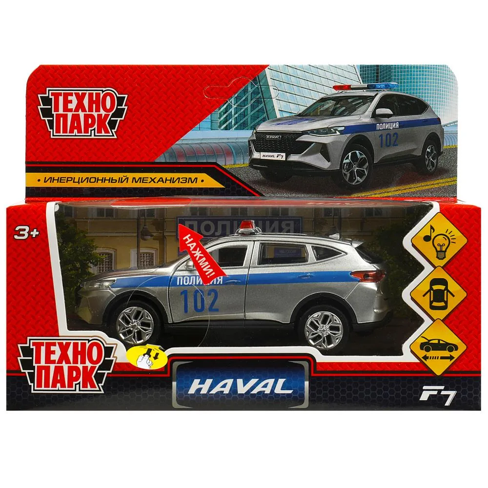 Машинка металлическая Haval F7 «Полиция» Технопарк, 12 см, свет, звук, двери, 371219