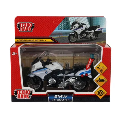 Модель металлическая мотоцикл BMW R1200 RT, 13 см, белый, свет и звук, Технопарк