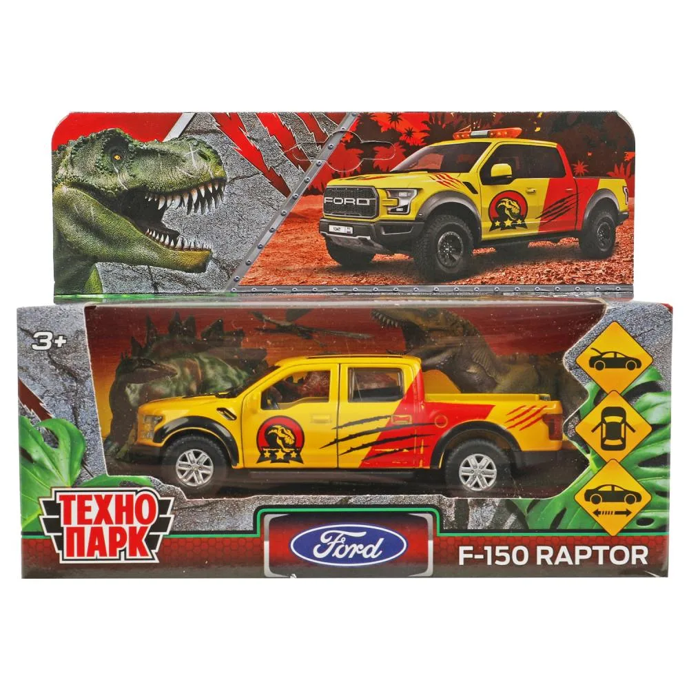Машинка металлическая Ford F-150 Raptor «Динозавры», 12 см, двери, багажник, инерционная