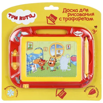Доска для рисования «Три Кота» магнитная, трафарет, 2 печати, 20х15 см, Играем вместе