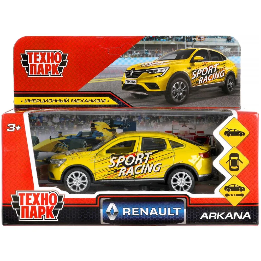 Машинка металлическая Renault Arkana «Спорт», 12 см, жёлтая, инерционная, открываются двери, Технопарк