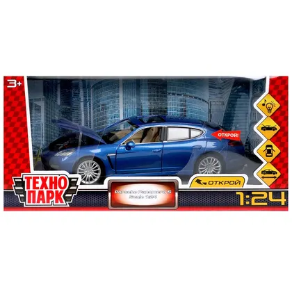 Машинка металлическая Porsche Panamera, 19 см, синяя, свет, звук, открываются двери, Технопарк