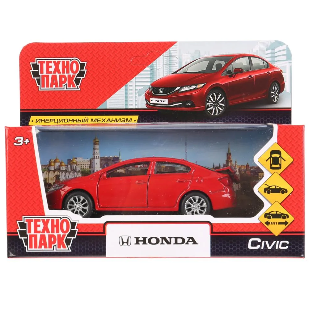Машинка металлическая Honda Civic Технопарк, 12 см, инерционная, двери, красная