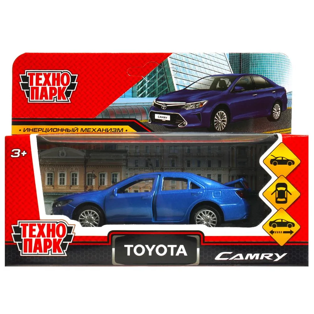 Машинка металлическая Toyota Camry 12 см, двери, багажник, инерционная, синяя, Технопарк