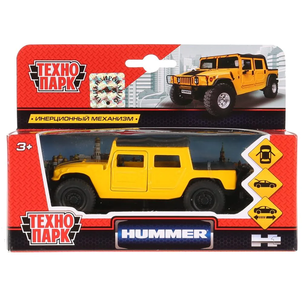 Машинка металлическая инерционная Hummer H1 пикап, 12 см, открываются двери, Технопарк