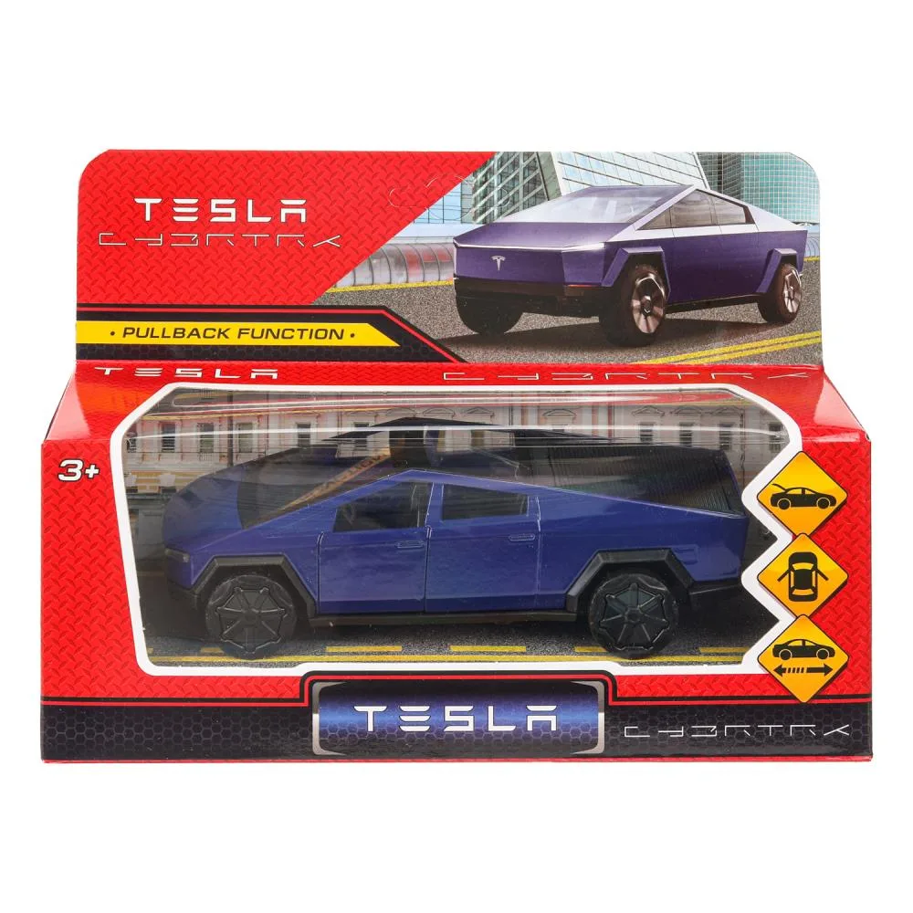 Машинка металлическая Tesla Cybertruck, 13,7 см, инерционная, открываются двери, синяя