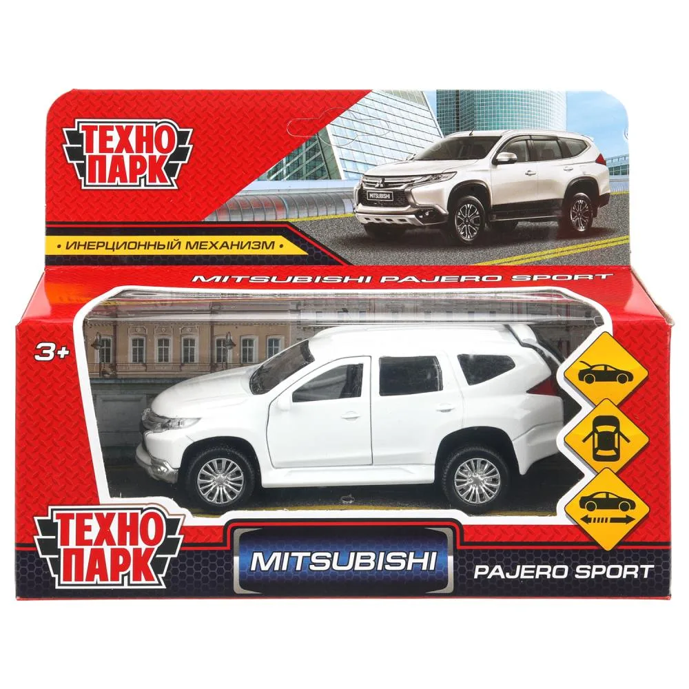 Машинка металлическая Mitsubishi Pajero Sport, 12 см, инерционная, белая, Технопарк