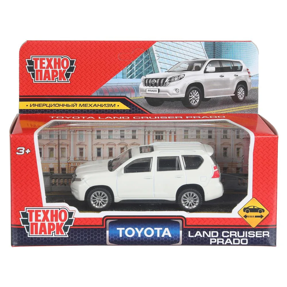Машинка металлическая инерционная Toyota Land Cruiser Prado, 10,5 см, белая, Технопарк