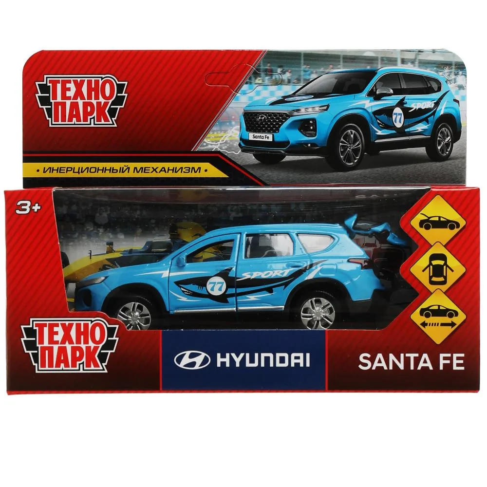 Машинка металлическая Hyundai Sport 12 см, инерционная, голубая, Технопарк