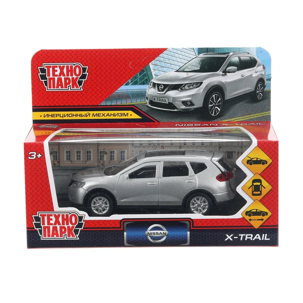 Машинка металлическая инерционная Nissan X-Trail 12 см, двери и багажник, серебристая