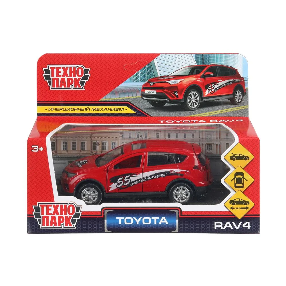 Машинка металлическая Toyota RAV4 Спорт инерционная, 12 см, открываются двери и багажник, Технопарк