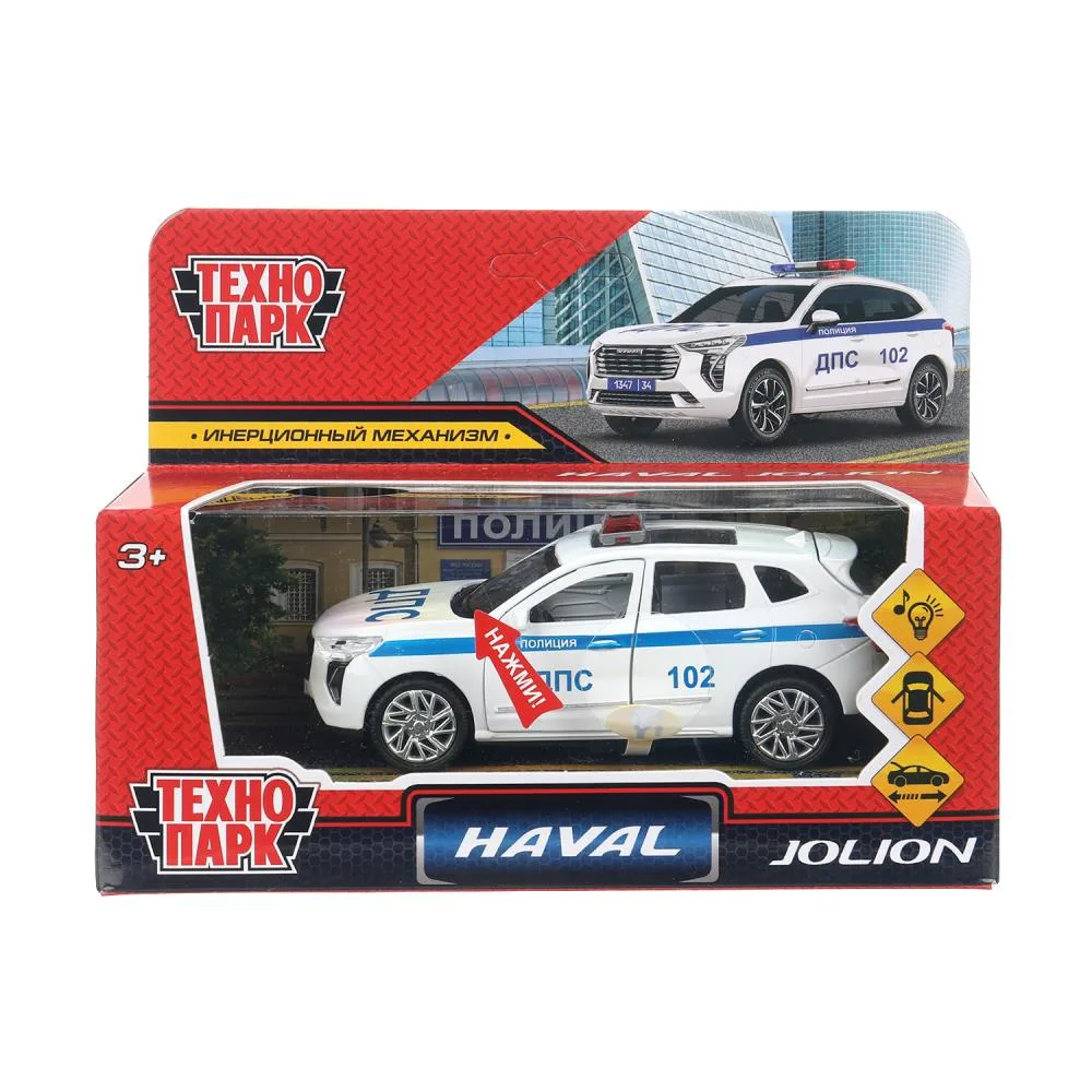 Машинка металлическая Haval Jolion «Полиция» 12 см, свет, звук, двери, багажник, белая