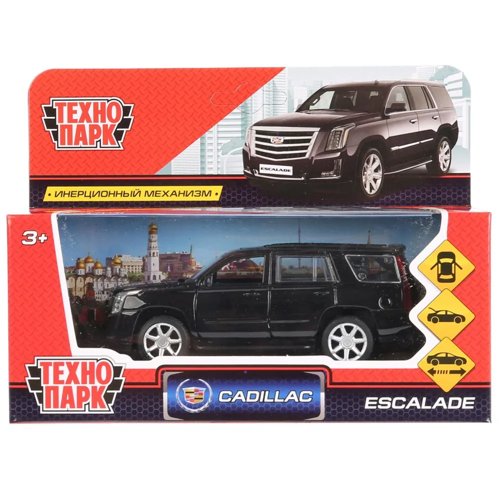 Машинка металлическая Cadillac Escalade, 12 см, инерционная, черная, Технопарк
