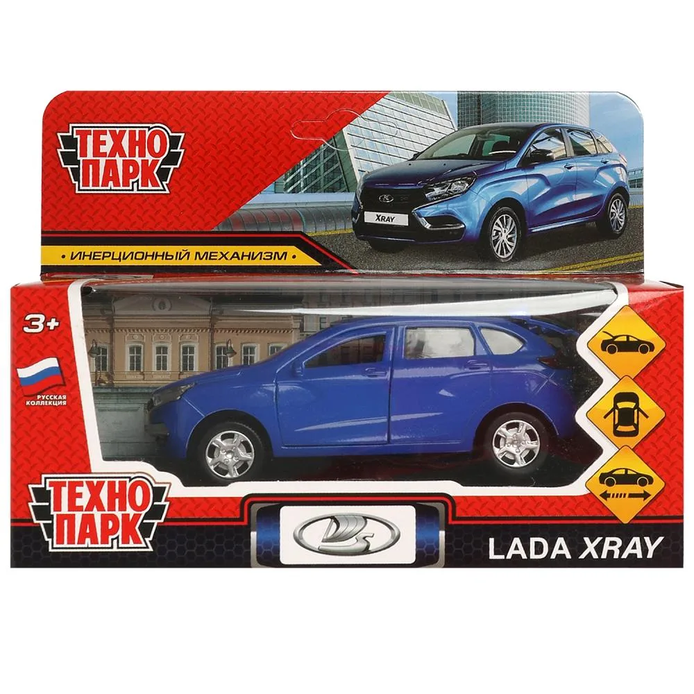 Машинка металлическая Lada XRAY, 12 см, инерционная, открываются двери, синяя, Технопарк