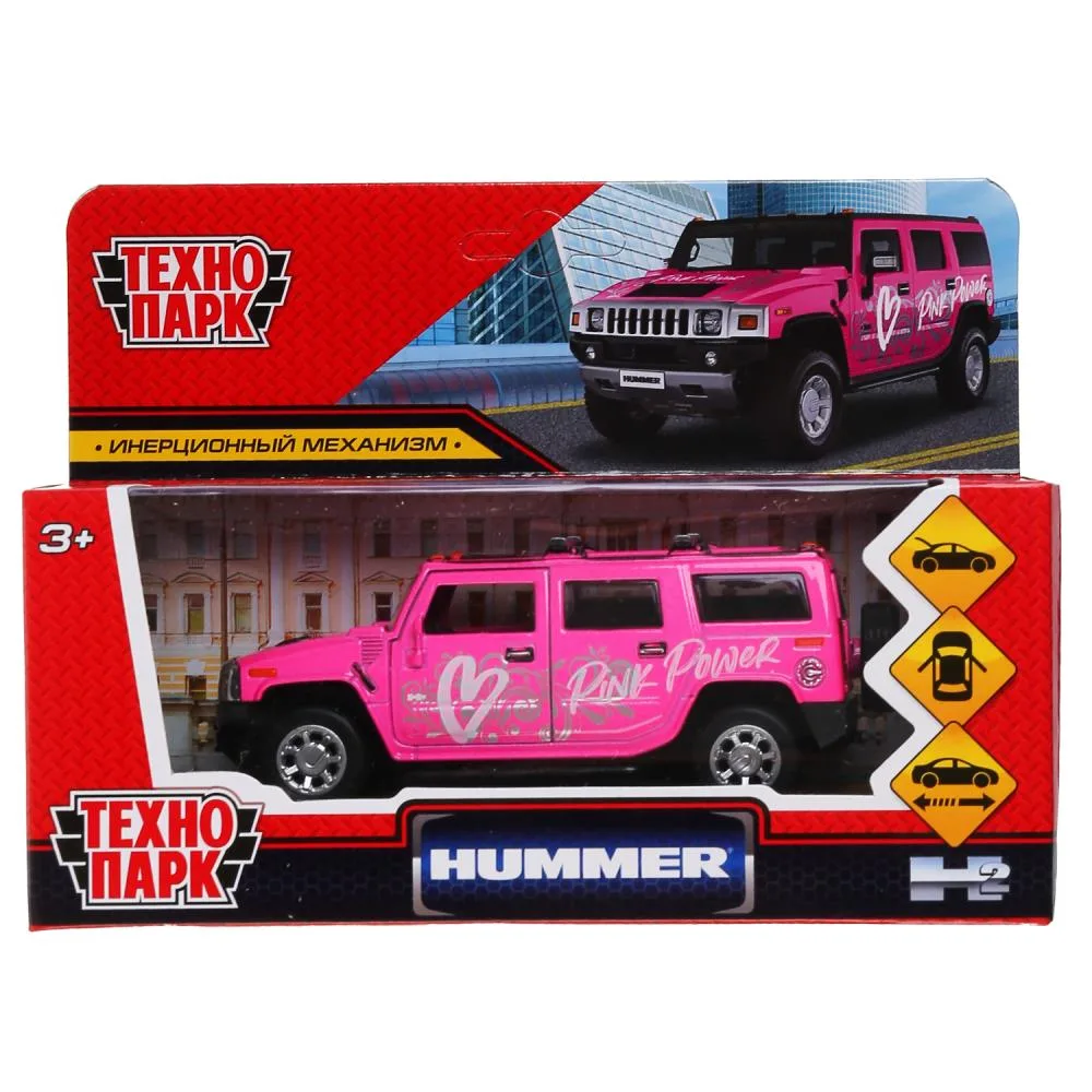 Машинка металлическая Hummer H2 Спорт Технопарк, 12 см, инерционная, розовая