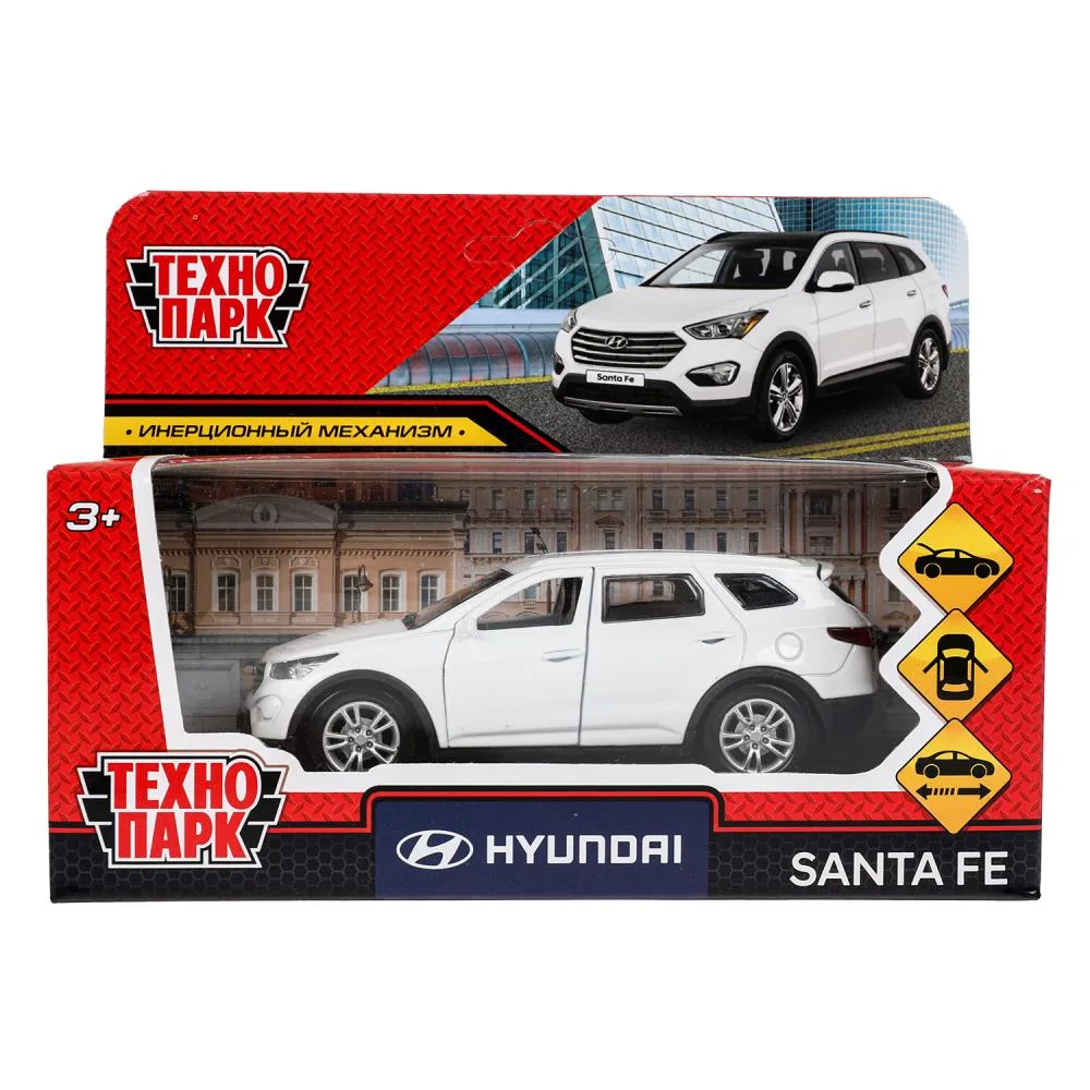 Машинка металлическая Hyundai Santa Fe Технопарк, 12 см, инерционная, двери, белая