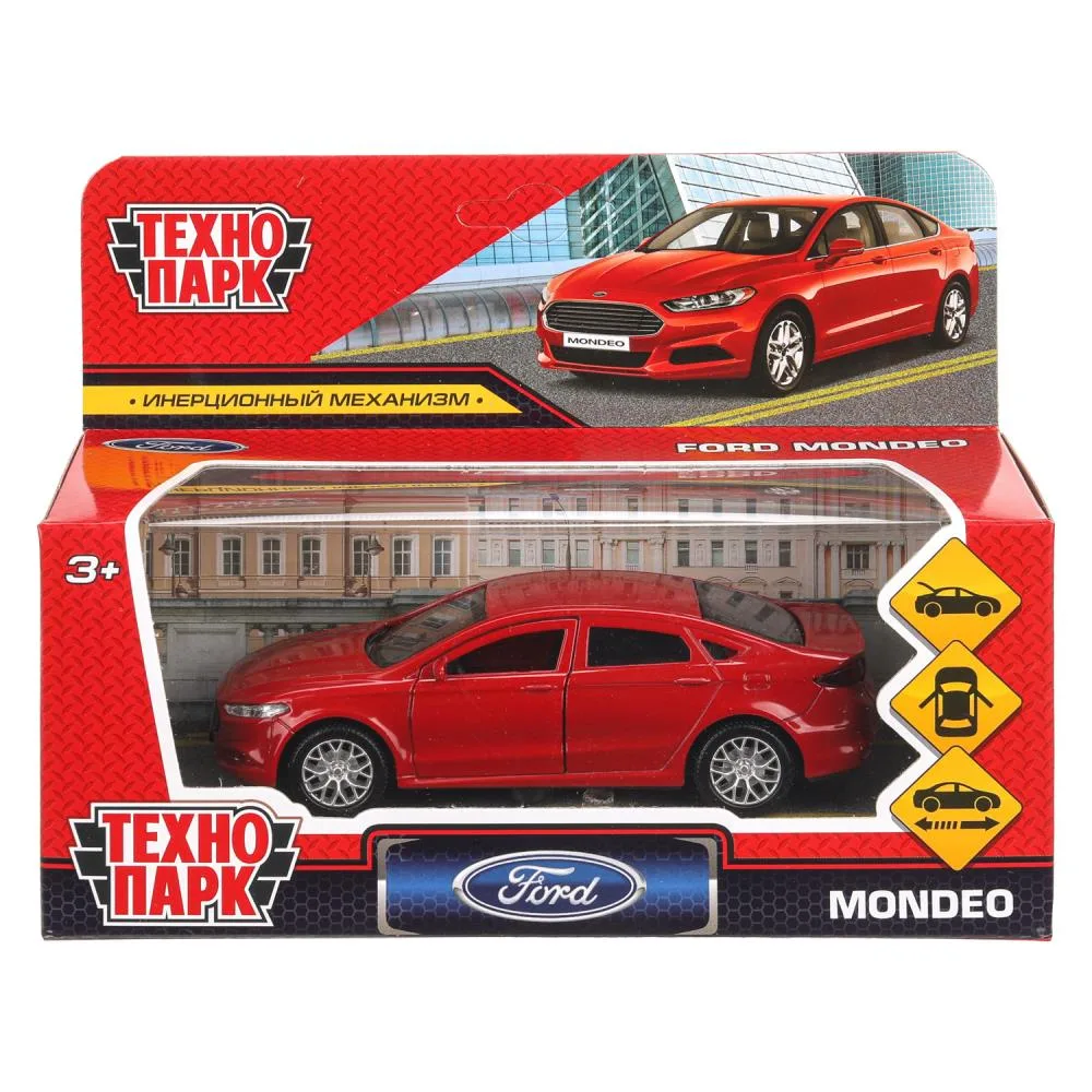 Машинка металлическая Ford Mondeo, 12 см, двери, багажник, инерционная, красная, Технопарк
