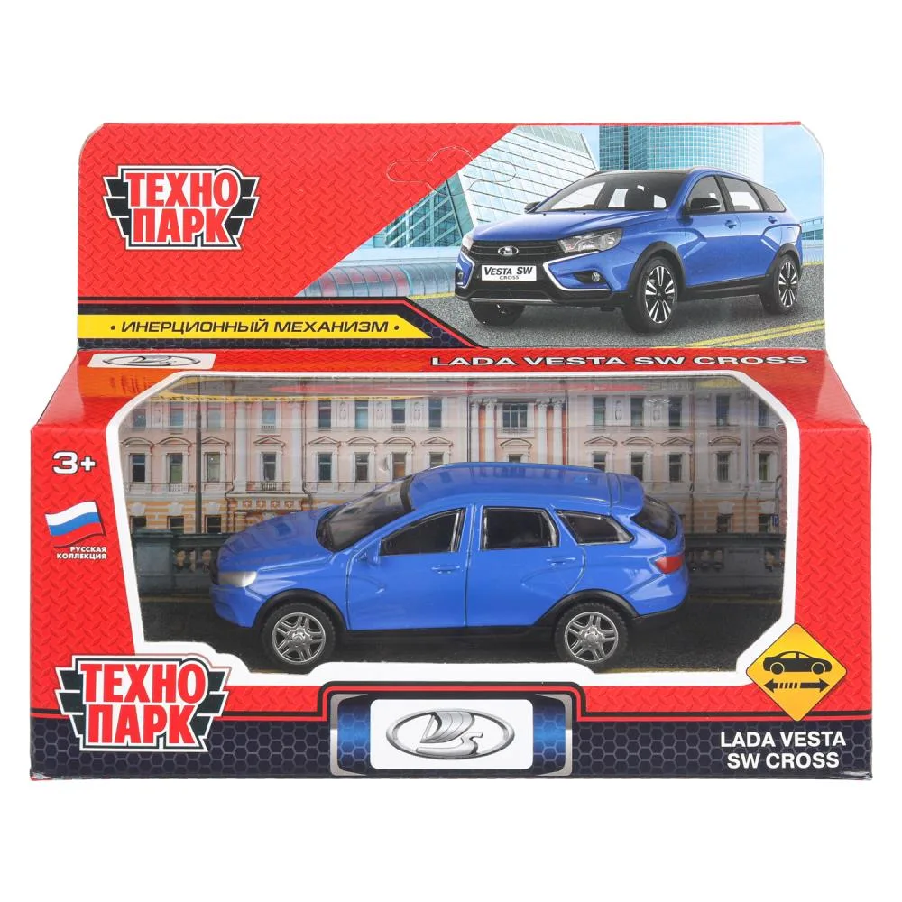 Машинка металлическая Lada Vesta SW Cross 10,5 см, инерционная, синяя, Технопарк