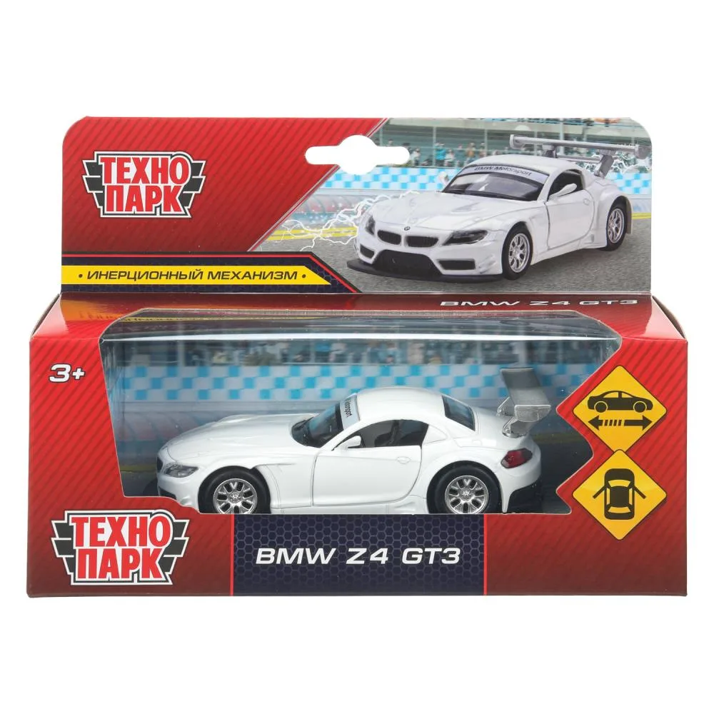 Машинка металлическая BMW Z4 GT3, 11,3 см, двери, инерционная, белая, Технопарк