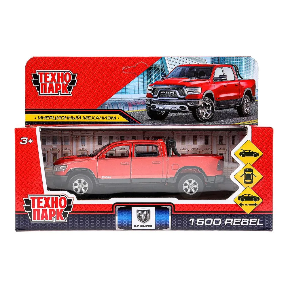 Машинка металлическая Dodge Ram 1500 Rebel 13 см, инерционная, красная, Технопарк