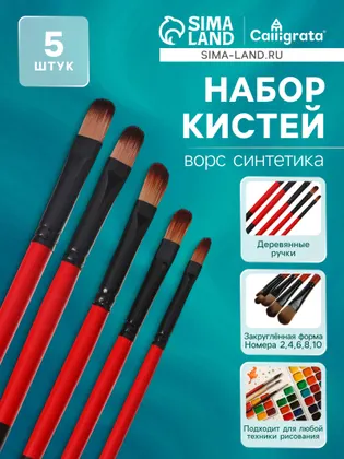 Набор кистей синтетика плоские 5 штук закругленные