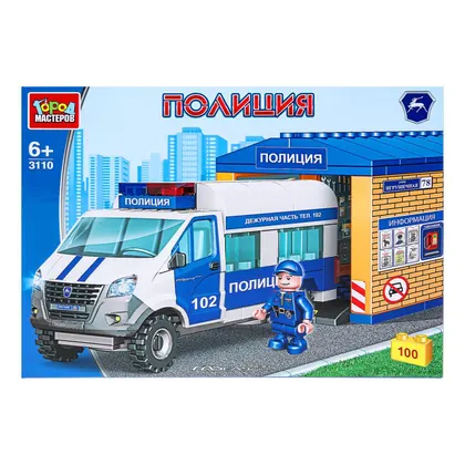 Конструктор полицейская ГАЗель с гаражом, 100 деталей, Город мастеров
