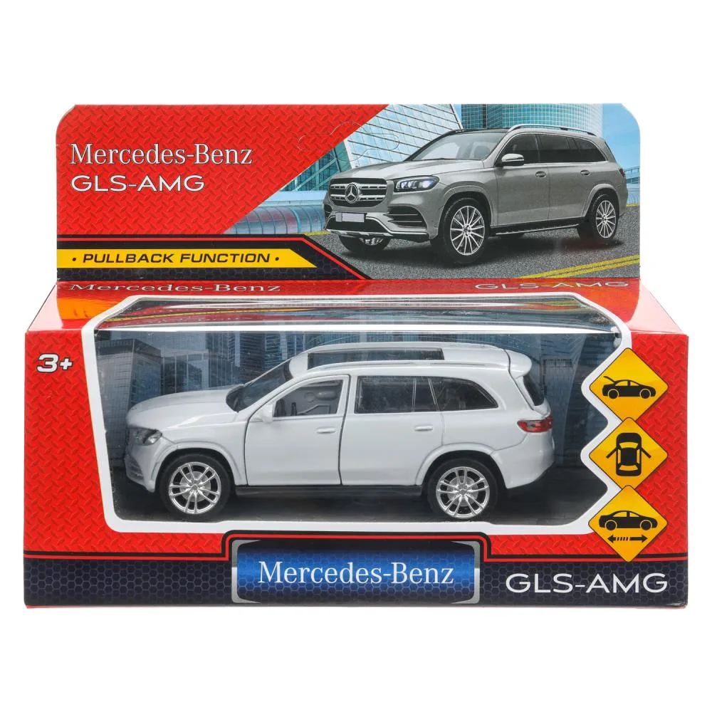 Машинка металлическая инерционная Mercedes-Benz GLS AMG 12 см, двери, багажник, серебристая