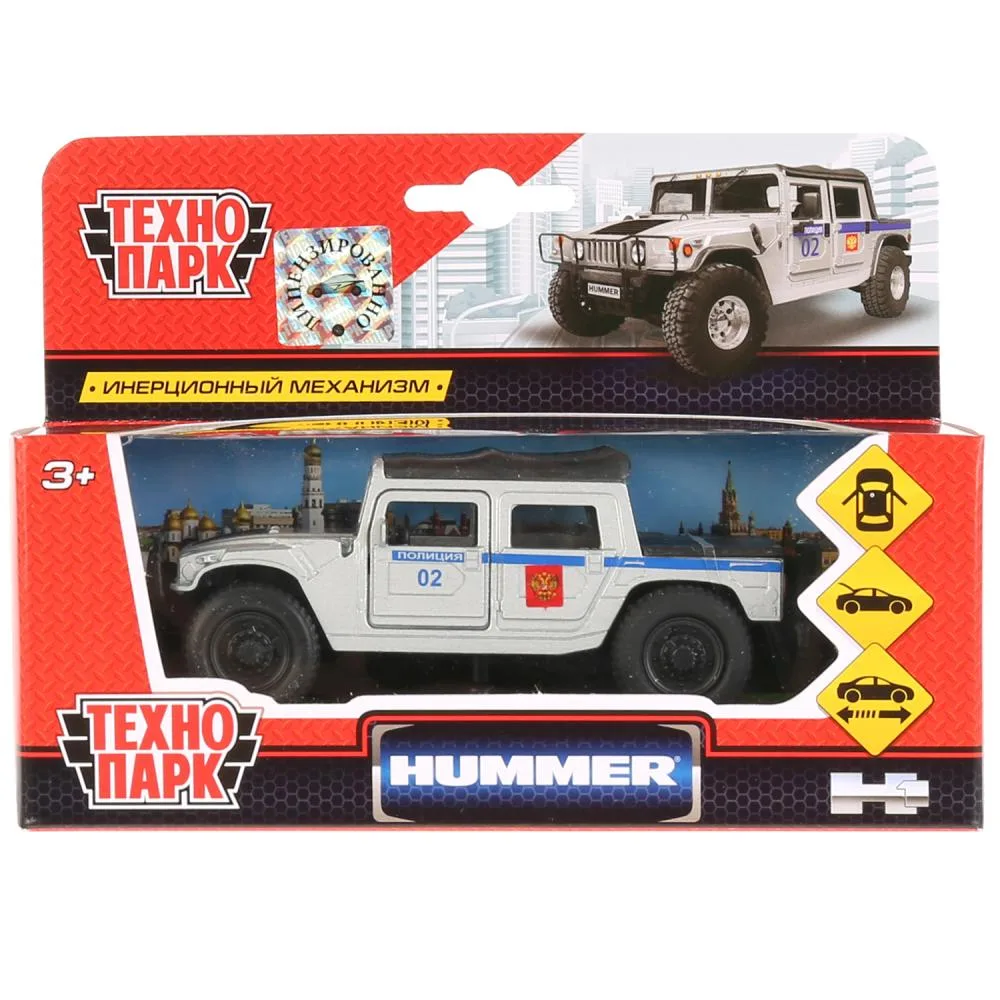 Машинка металлическая Hummer H1 пикап «Полиция», 12 см, инерционная, открываются двери, Технопарк