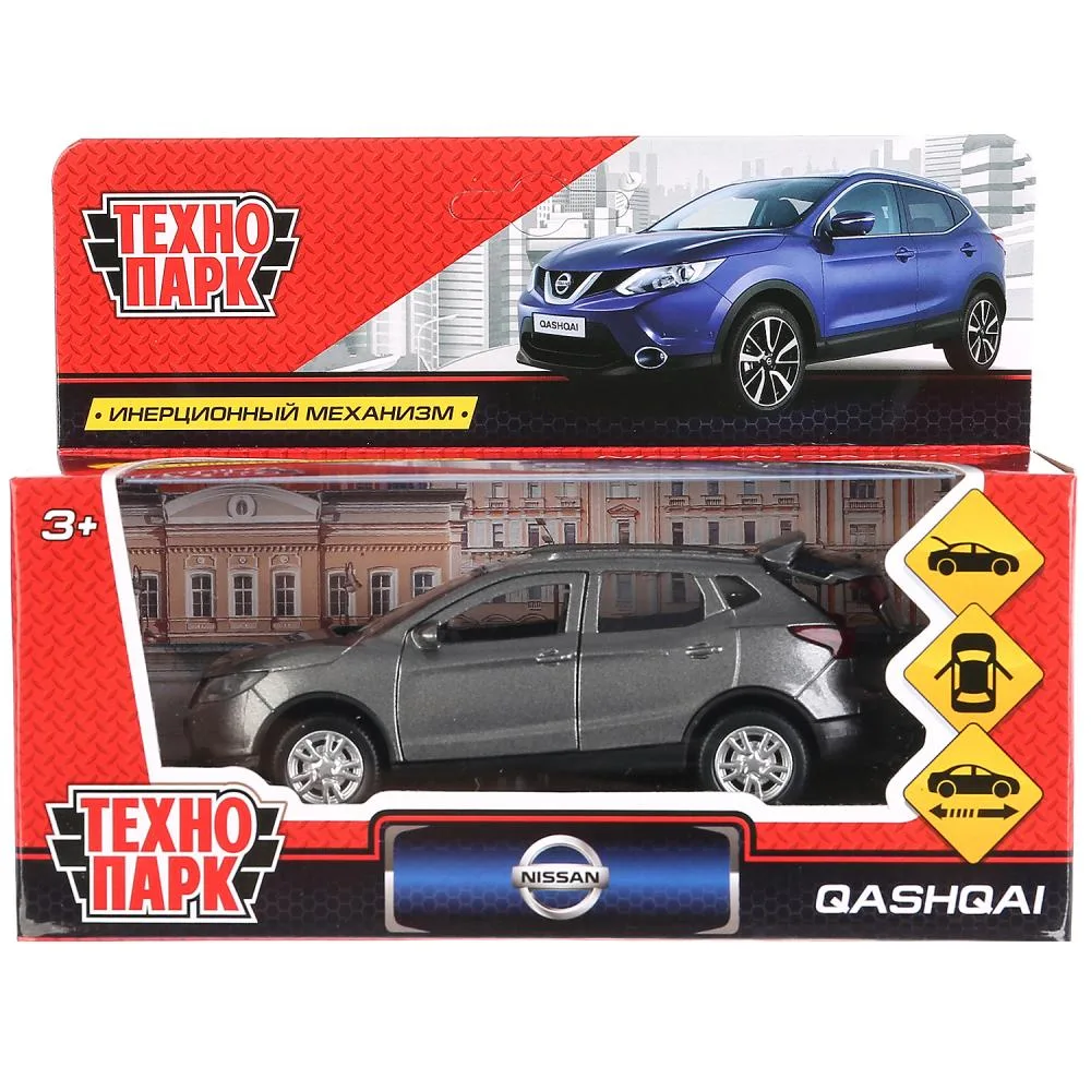 Машинка металлическая Nissan Qashqai, 12 см, инерционная, открываются двери, серая, Технопарк