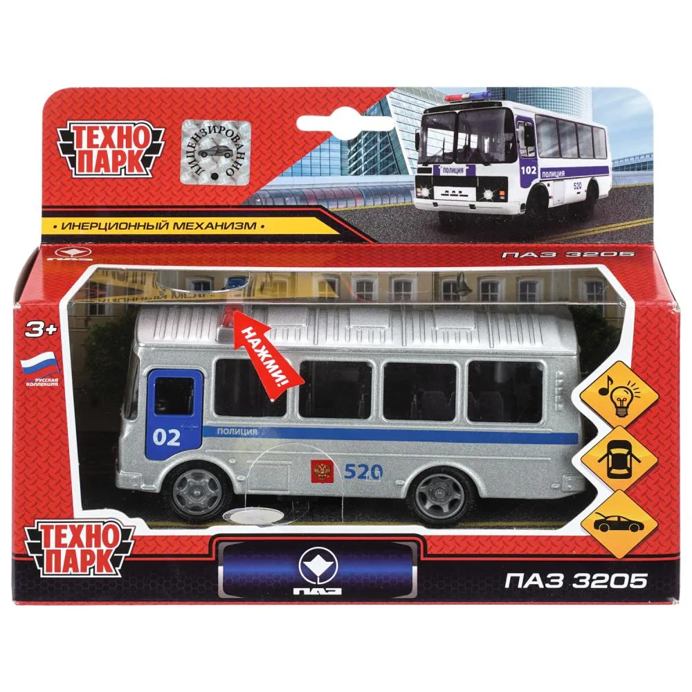 CT11-257-6WB Машина металл ПАЗ 3205 14см, свет+звук, открыв. двери и багажник, инерционная Технопарк
