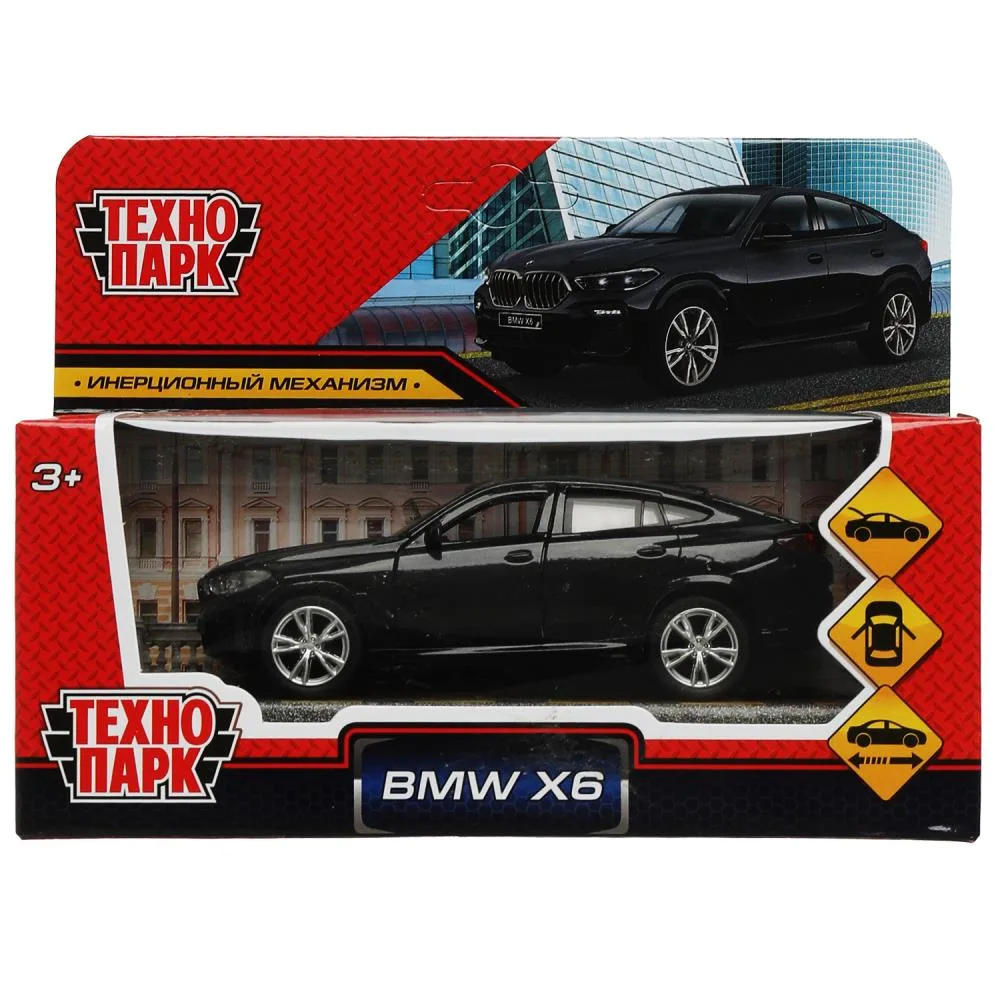 Машинка металлическая инерционная BMW X6 12 см, открываются двери и багажник, чёрная