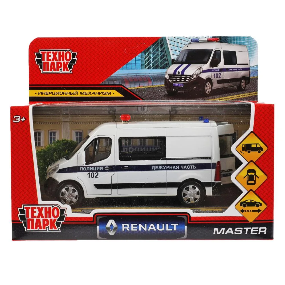 Машинка металлическая Renault Master «Полиция», 14 см, открываются двери, инерционная, Технопарк
