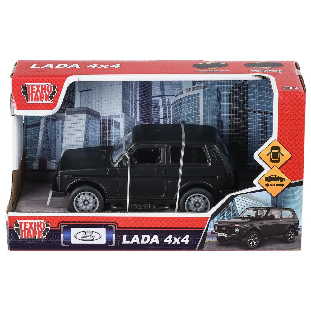 Машинка пластиковая Lada Niva 13,5 см, инерционная, двери, черная, Технопарк