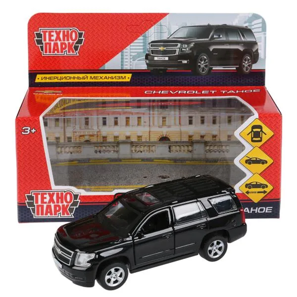 Машинка металлическая Chevrolet Tahoe Технопарк, 12 см, инерционная, чёрная, TAHOE-BK