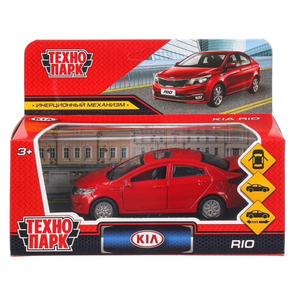 Машинка металлическая Kia Rio инерционная, 12 см, открываются двери и багажник, красная
