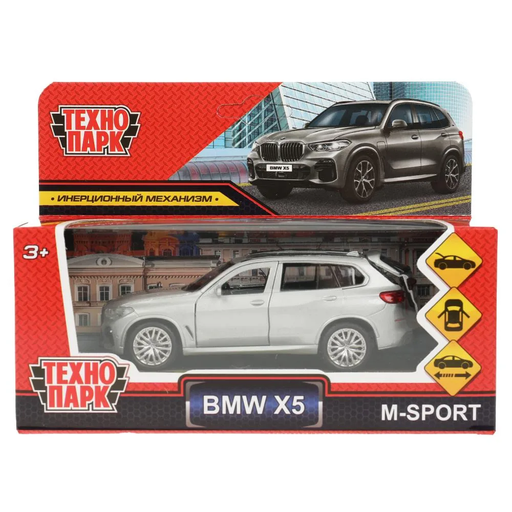 Машинка металлическая BMW X5 M-Sport 12 см, инерционная, серебристая, Технопарк