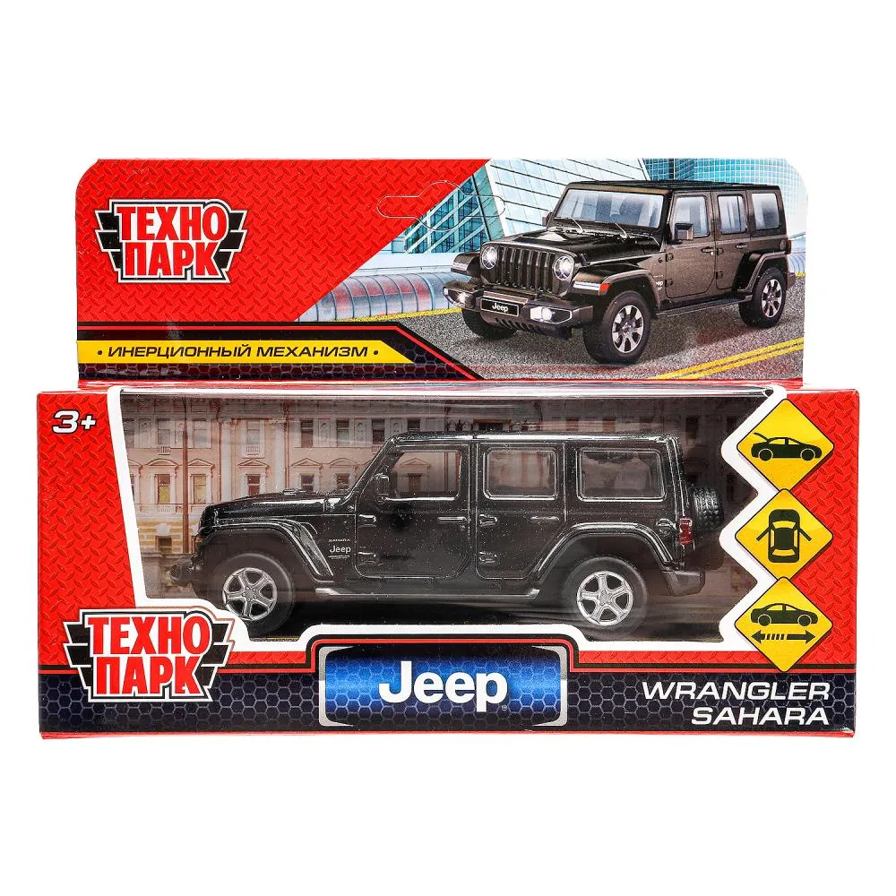 Машинка металлическая Jeep Wrangler Sahara Технопарк, 12 см, инерционная, черная