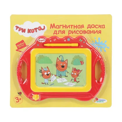 Доска для рисования магнитная «Три кота» Играем вместе, 20×15 см, чёрно-белое поле